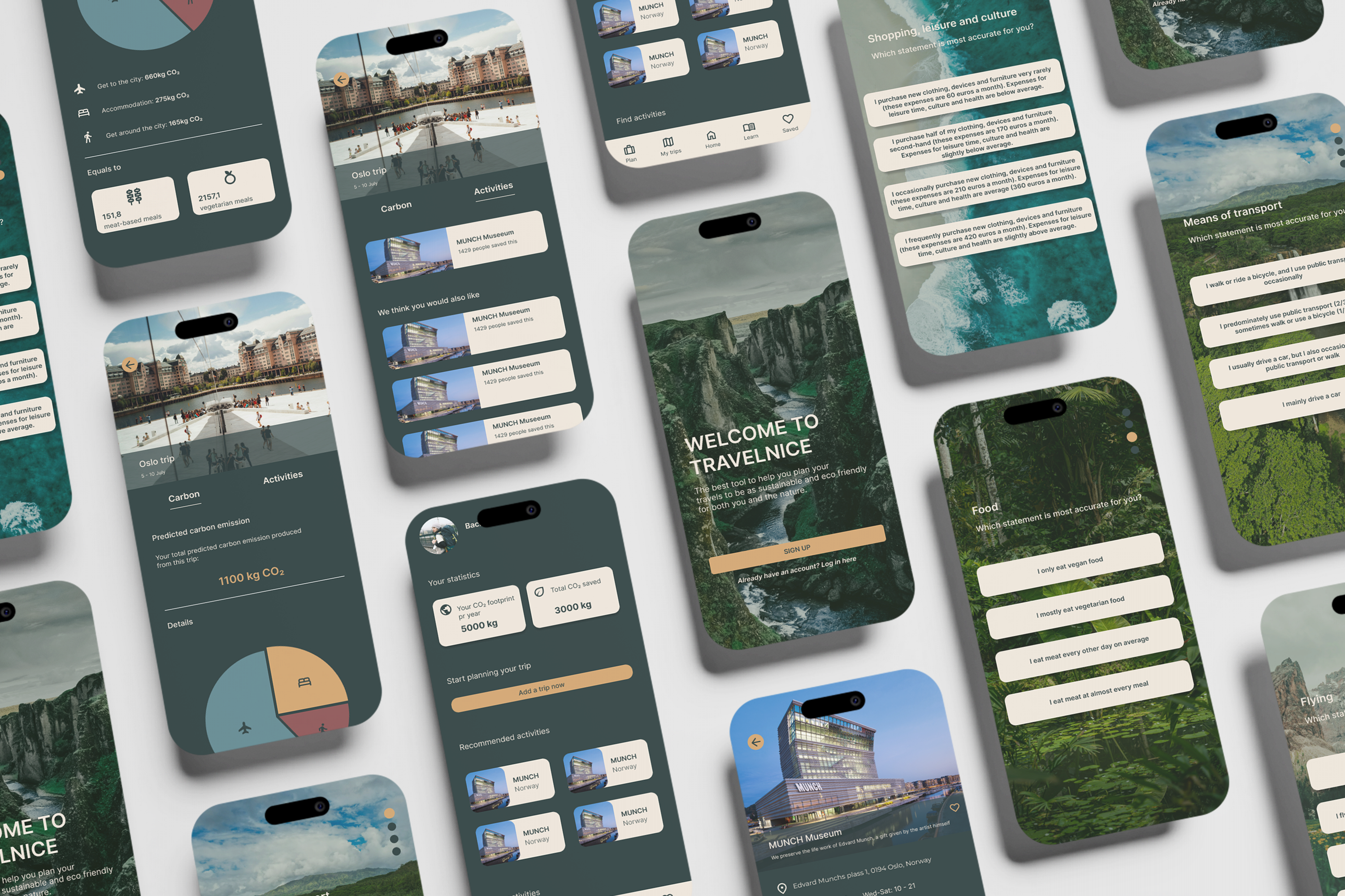 mockups of travelnice app